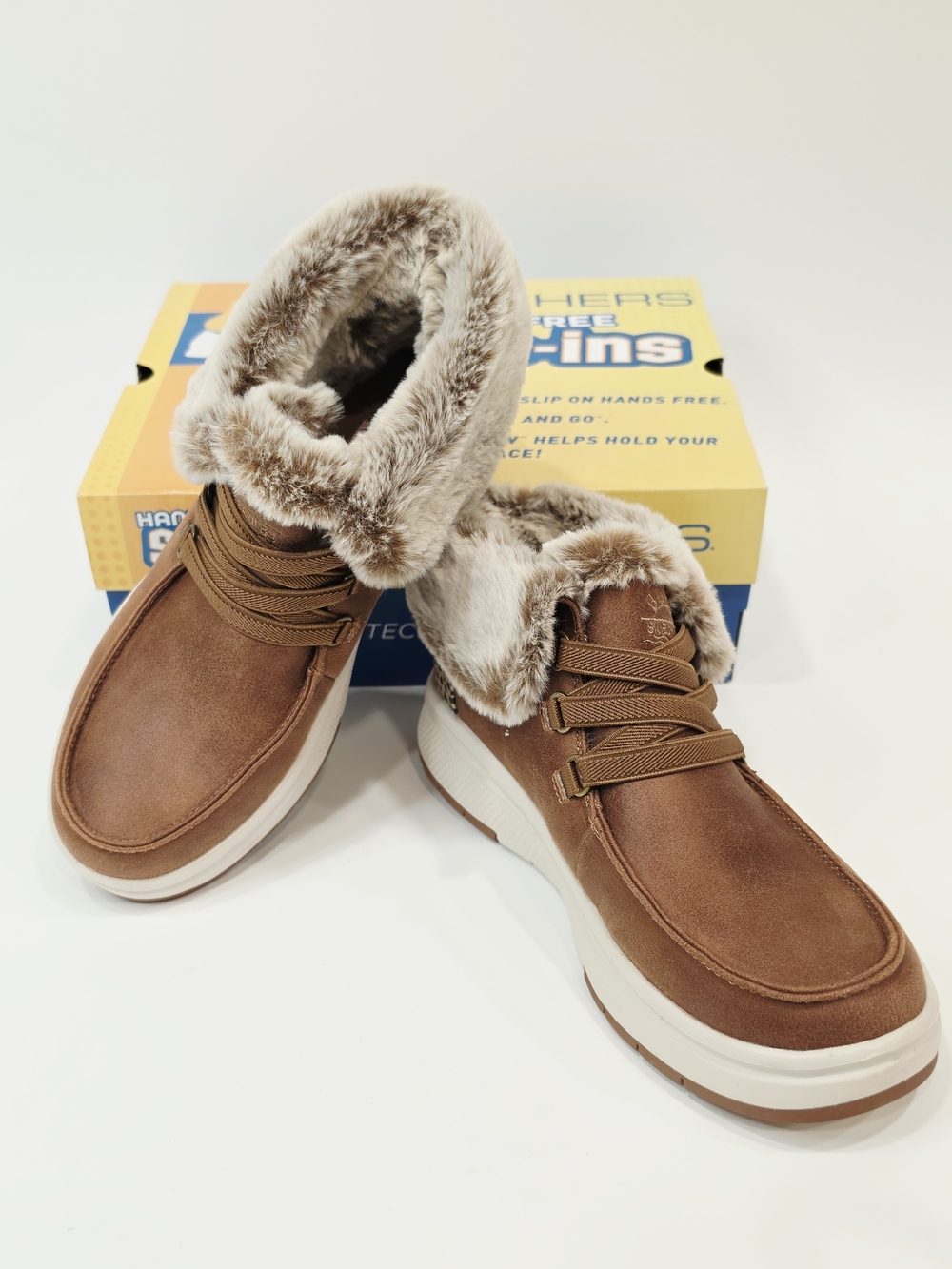 Skechers Skip Cute Wave Fur Fancies  Brown Faux-Fur Lined Lace-Up Ankle Booties